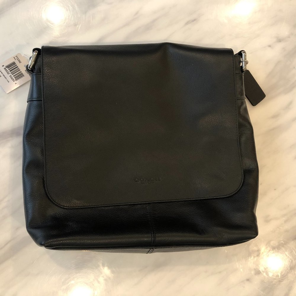 COACH CHARLES SMALL MESSENGER BLACK LEATHER NEW